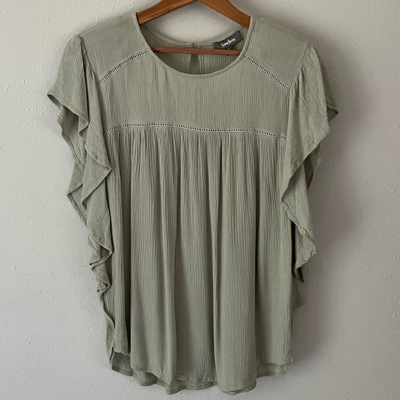 Neiman Marcus Sea Foam Green Flutter Flowy Sleeves Crinkle Blouse Size Small - Picture 9 of 9
